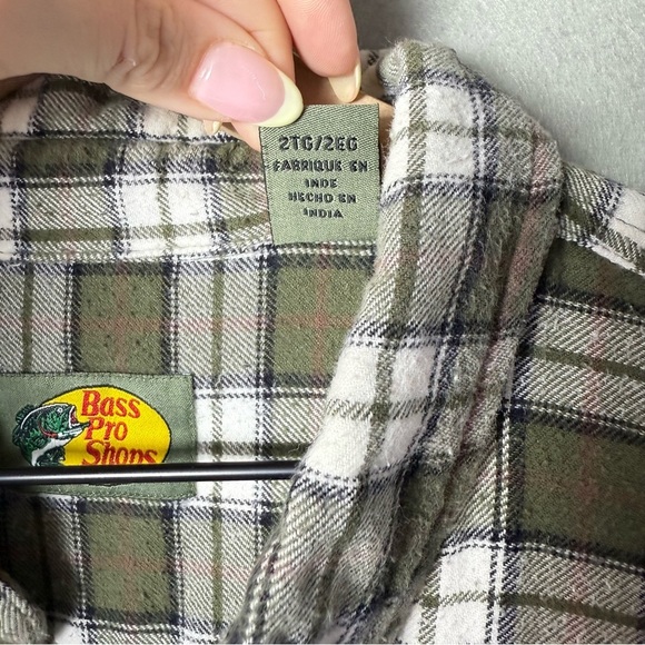 Bass Pro Shop Mens 100% Cotton Green Long Sleeve Button Down Flannel size 2XL - Picture 5 of 14